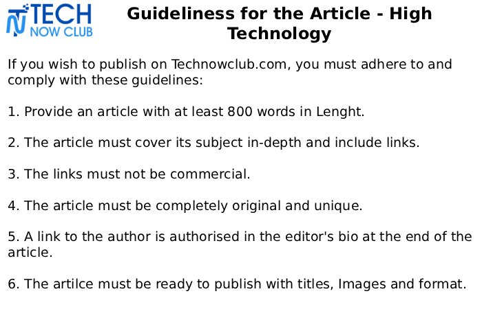 Guideliness for the Article - High Technology